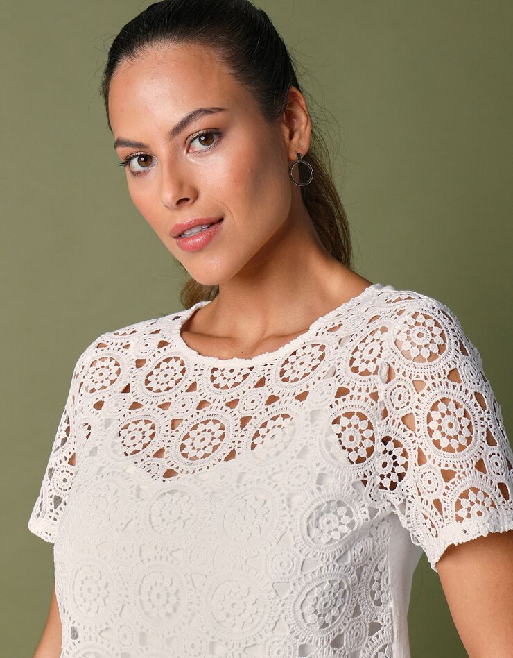 Tee-shirt macramé manches courtes (blanc)