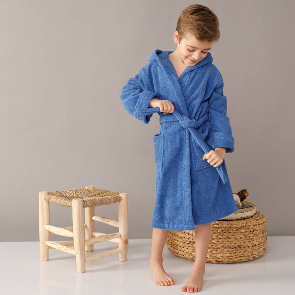 Peignoir enfant éponge bouclette à capuche (bleu dur)