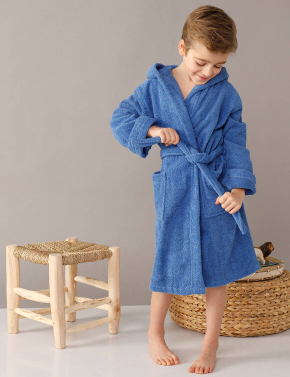 Peignoir enfant éponge bouclette à capuche (bleu dur)