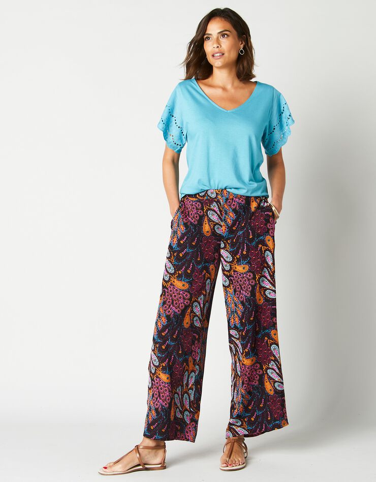 Tee-shirt manches courtes broderie anglaise (bleu) Tee-shirt manches courtes broderie anglaise (bleu)