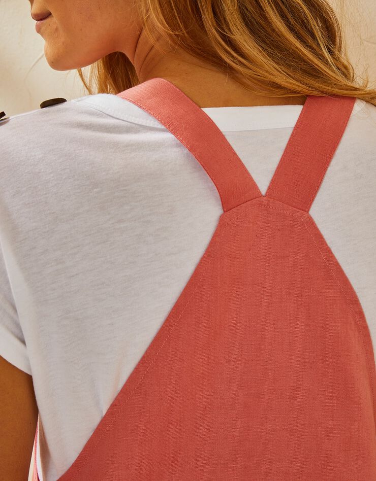 Robe salopette bretelles réglables, lin coton (corail)