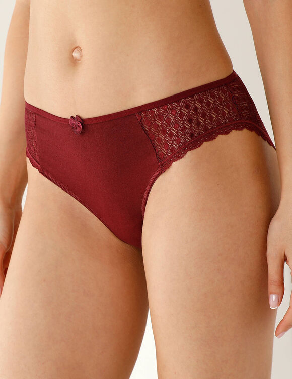 Culotte midi coton dentelle unie Coria - lot de 2 (bordeaux)