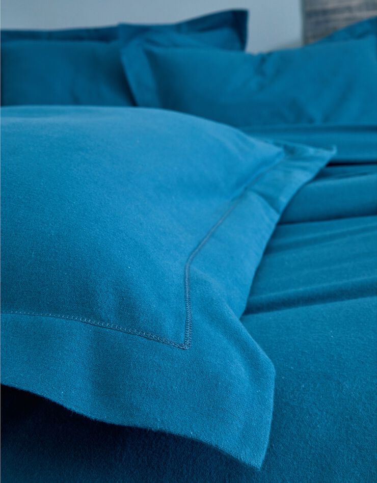 Linge de lit uni flanelle  (bleu paon)