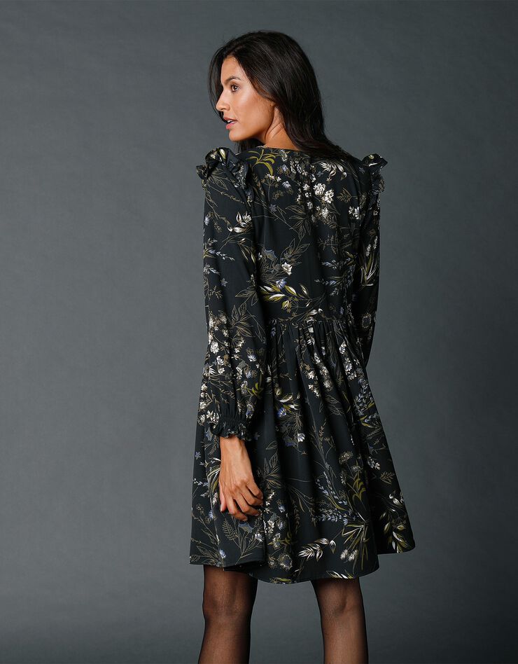 Robe imprimée col V (noir / kaki) Robe imprimée col V (noir / kaki)