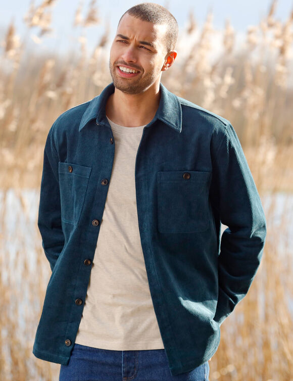 Surchemise boutonn&eacute;e velours c&ocirc;tel&eacute; (bleu acier)