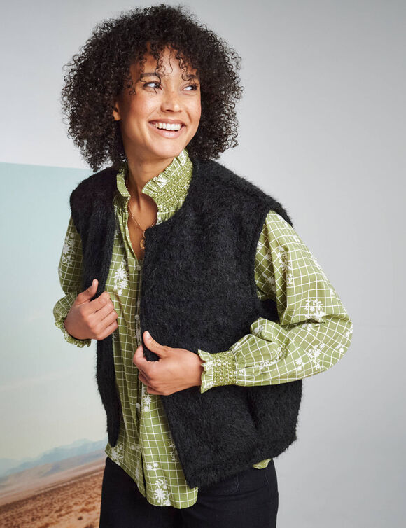 Veste sans manches, maille bouclette (noir)