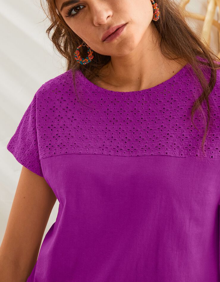 Tee-shirt broderie anglaise manches courtes (violine) Tee-shirt broderie anglaise manches courtes (violine)