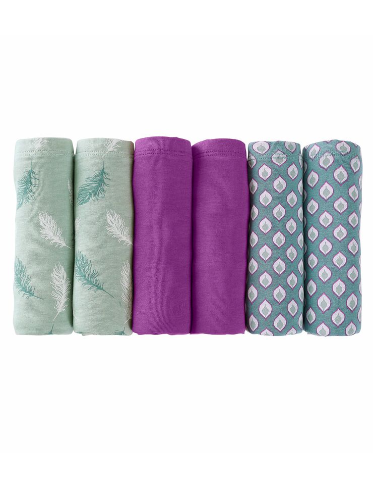Culotte forme maxi coton motifs "plumes de paon" – Lot de 6 (amande / violine) Culotte forme maxi coton motifs "plumes de paon" – Lot de 6 (amande / violine)