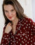 Chemise de nuit col tailleur manches longues, imprim&eacute; floral (bordeaux)