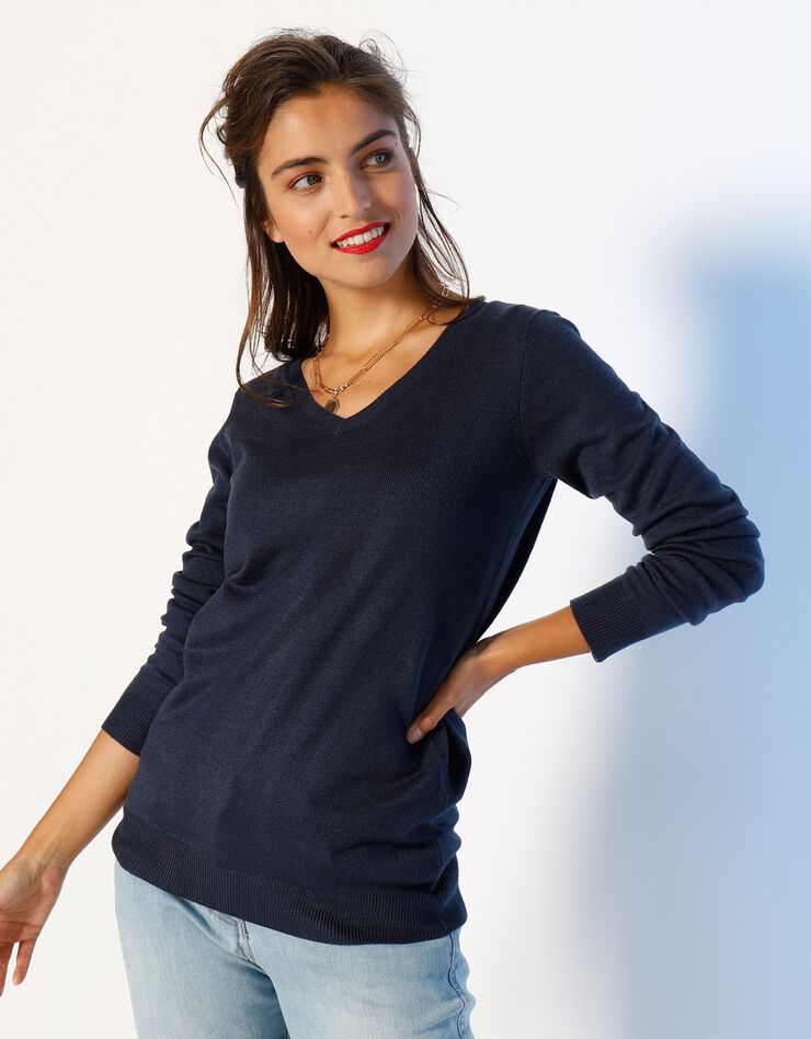 Pull col V toucher cachemire (marine)