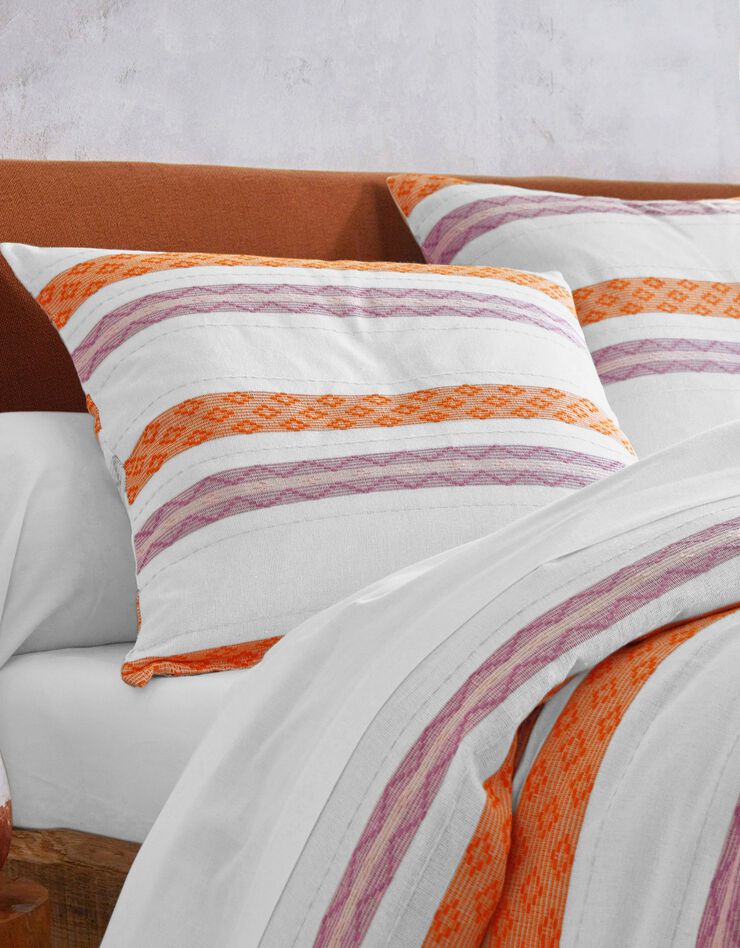 Jeté de lit coton tissé rayé (orange / violet) Jeté de lit coton tissé rayé (orange / violet)
