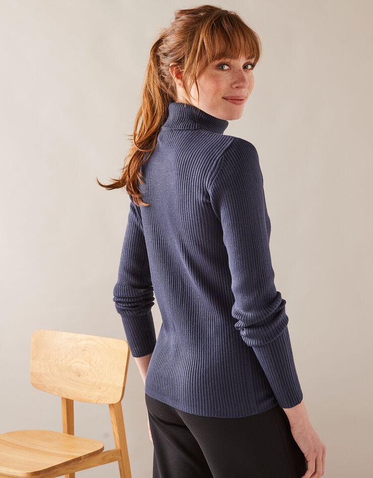 Pull col roulé uni maille côtelée (marine) Pull col roulé uni maille côtelée (marine)