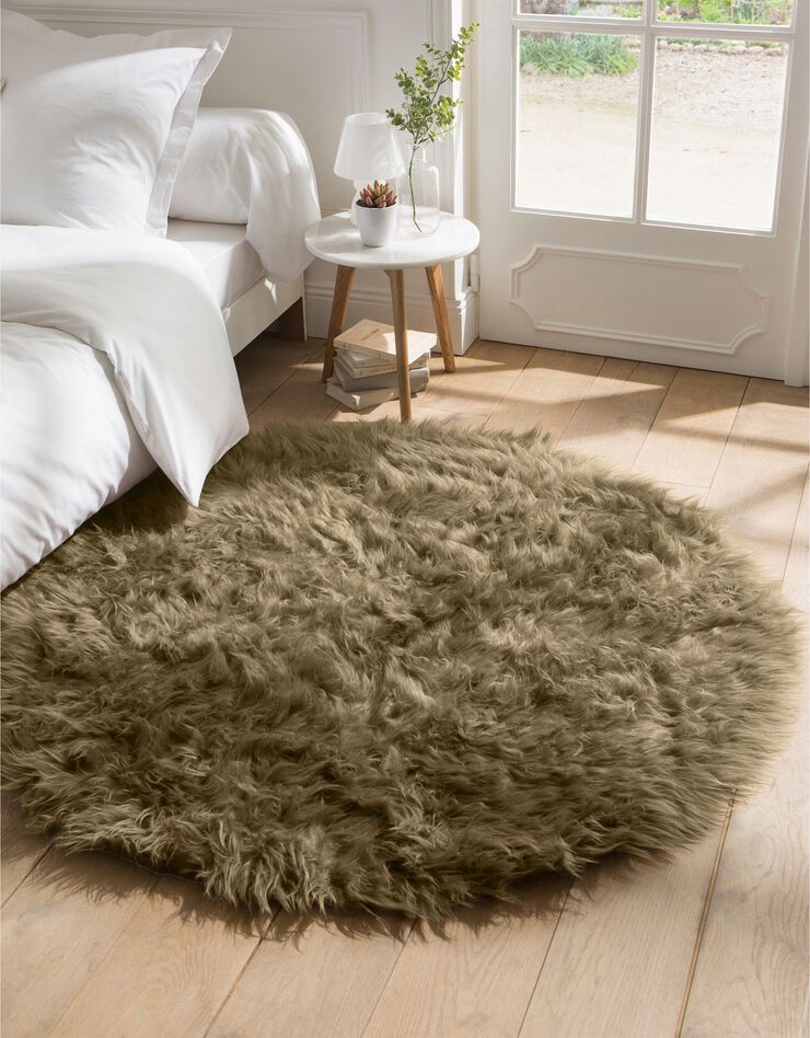 Tapis rond poils longs (taupe)