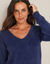Pull décolleté dos avec liens à nouer, maille poilue (marine)