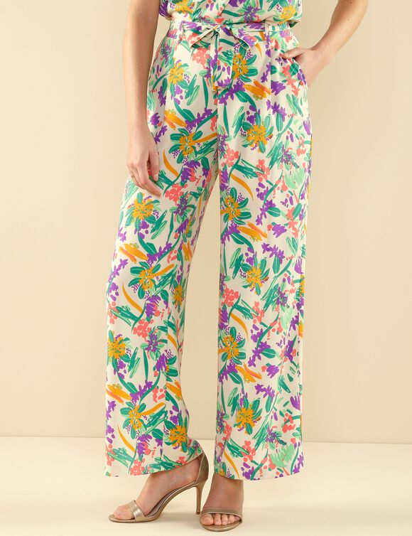 Pantalon imprimé large et fluide (écru)
