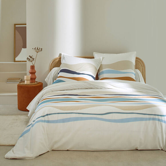 Linge de lit Ondée imprimé vague - en coton (bleu)