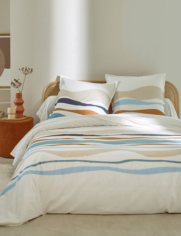Linge de lit Ondée imprimé vague - en coton (bleu)