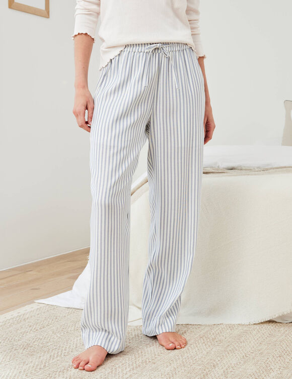 Pantalon de pyjama tissé teint rayures (écru / bleu)