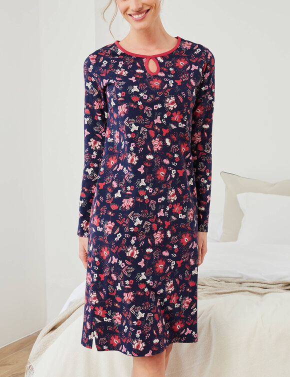 Chemise de nuit courte imprim&eacute; fleuri &ndash; lot de 2 (marine + rouge)