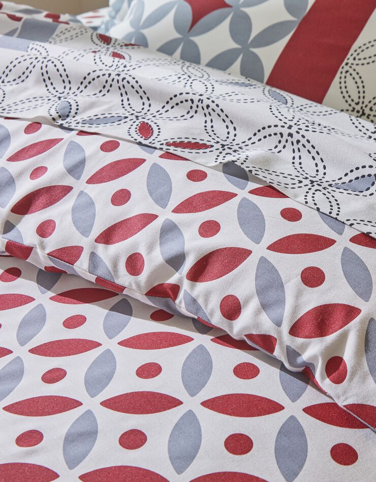 Linge de lit Marlow en coton à motifs géométriques (gris / rouge)