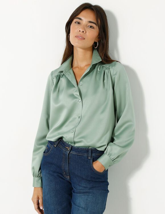 Chemise volume ample unie, satin, vert gris?� | Blancheporte