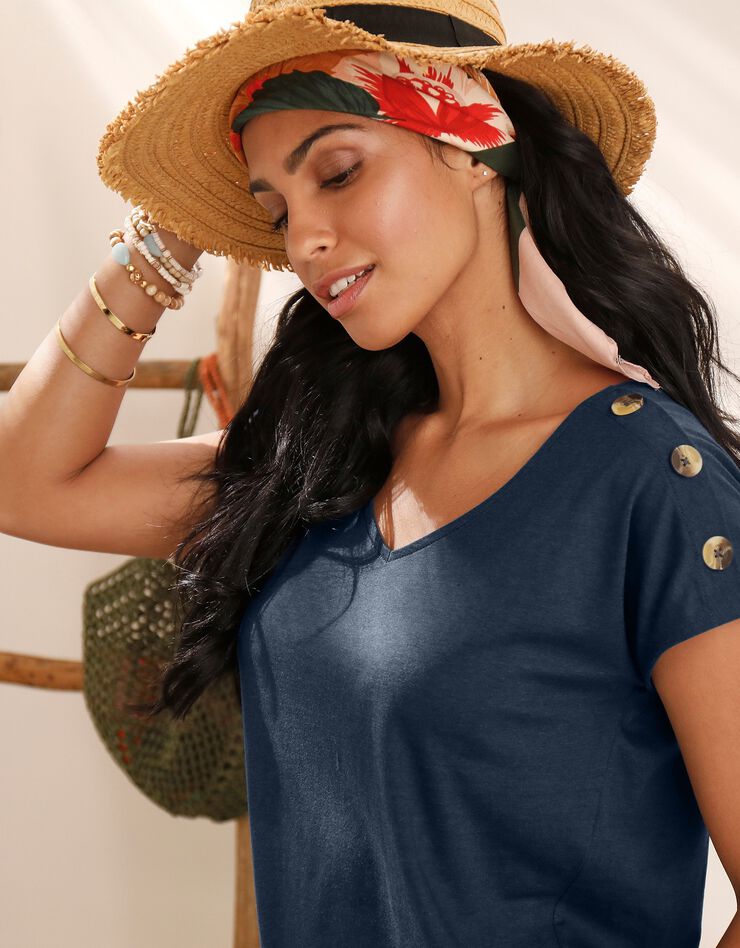 Tee-shirt boutonné uni (marine) Tee-shirt boutonné uni (marine)