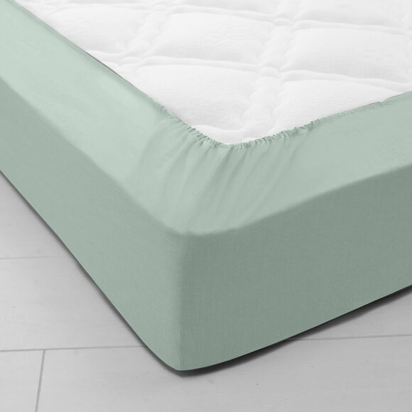 Drap-housse uni polyester - coton bonnet 32 cm (vert amande)