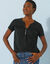 T-shirt col tunisien manches courtes, broderie anglaise (noir)