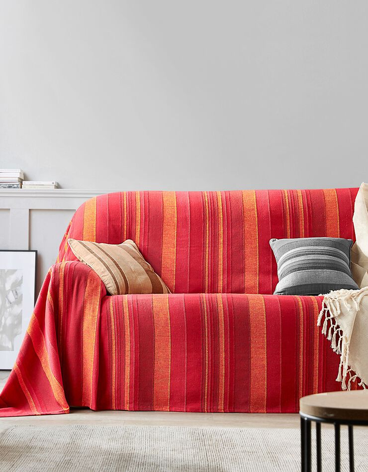 Plaid jeté multicolore coton tissage artisanal (rouge) Plaid jeté multicolore coton tissage artisanal (rouge)