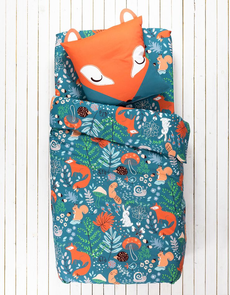 Linge de lit enfant imprimé Champy en coton biologique, éco-responsable (bleu)