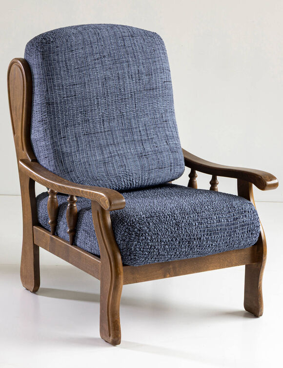 Housse microfibre bi-extensible effet faux uni spéciale fauteuil rustique  (bleu)