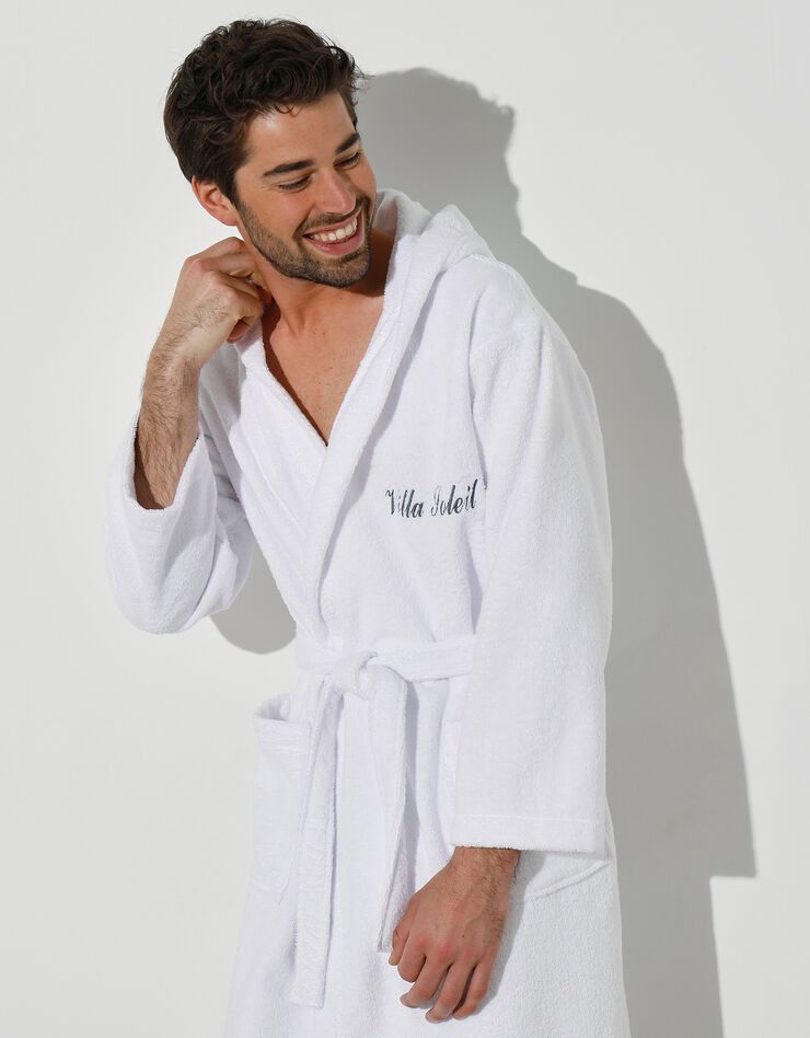 Peignoir mixte adulte col capuche éponge bouclette (blanc)
