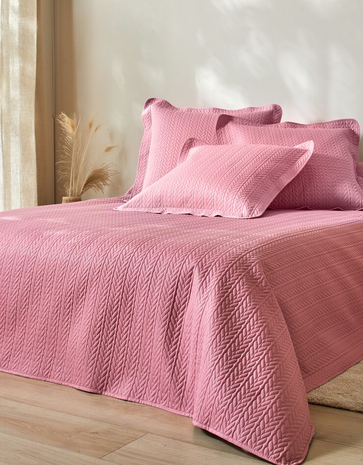 Couvre-lit matelassé microfibre motif géométrique (bois de rose)