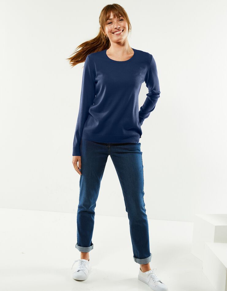 Pull col rond uni toucher cachemire (marine) Pull col rond uni toucher cachemire (marine)