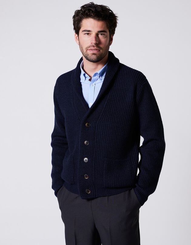Cardigan boutonné en côtes anglaises (marine)