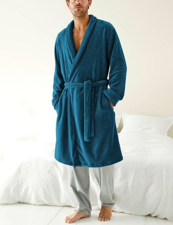 Robe de chambre toucher peluche (bleu paon)