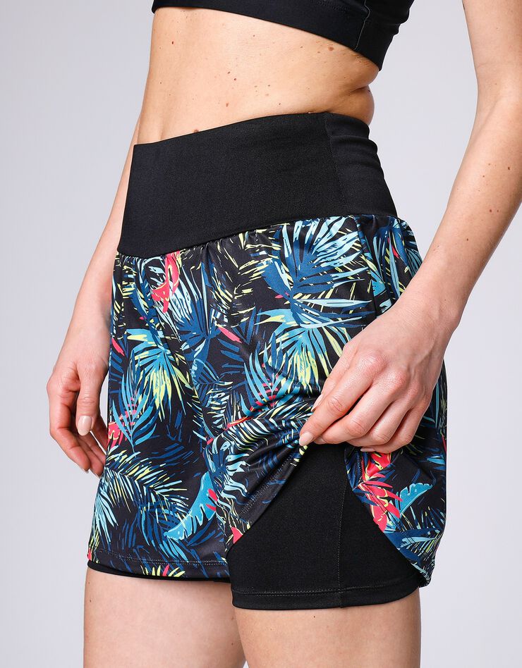 Short imprimé 2 en 1 cycliste uni (noir / turquoise)