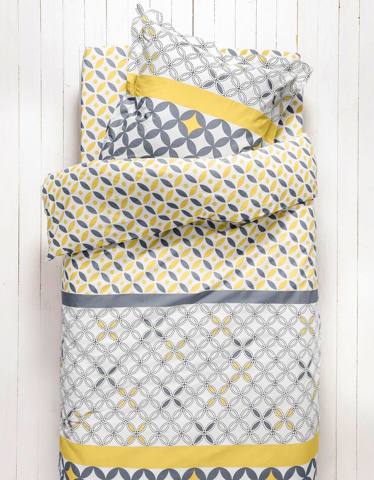 Linge de lit enfant Marlow - coton motifs géométriques (gris / jaune)