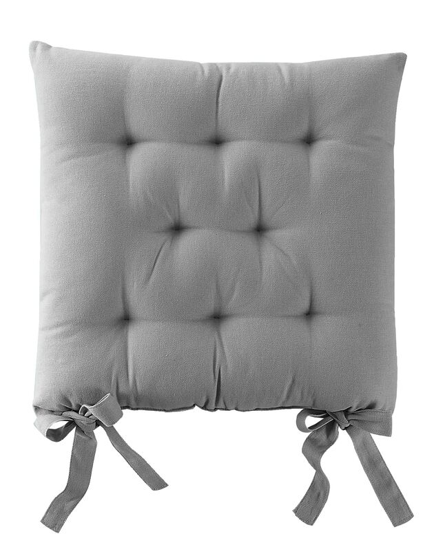 Galette de chaise carrée unie coton bachette - lot de 2 (gris perle)