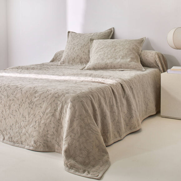 Jet&eacute; de lit jacquard gaufr&eacute; "feuillage" (beige)