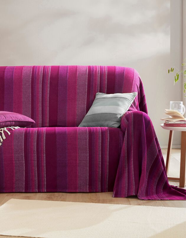 Plaid jeté multicolore coton tissage artisanal (prune)