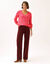 Pantalon velours coupe large taille haute, petite stature (bordeaux)