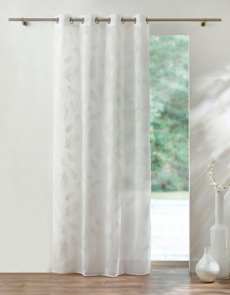 Voilage motif plumes - finition œillets (blanc)
