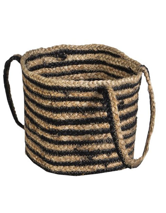 Panier de rangement Zebu en jute rayé noir/naturel (naturel/noir)