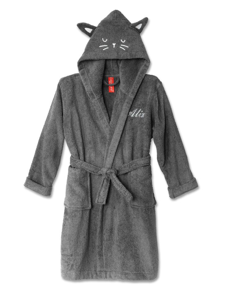 Peignoir de bain enfant personnalisable chat à capuche (anthracite)