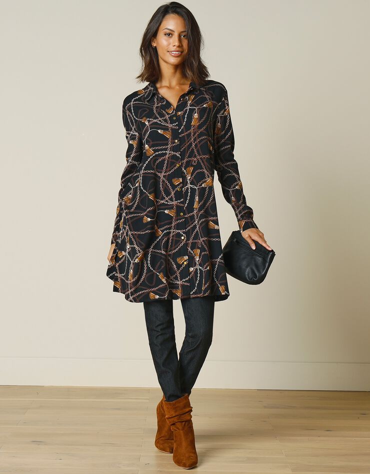Tunique longue imprimé foulard (noir / caramel)