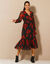 Robe longue volant, voile imprim&eacute; (noir / rouge)