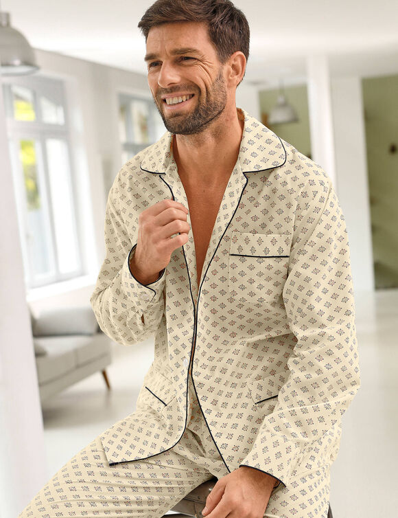 Pyjama imprimé popeline polycoton  (beige)