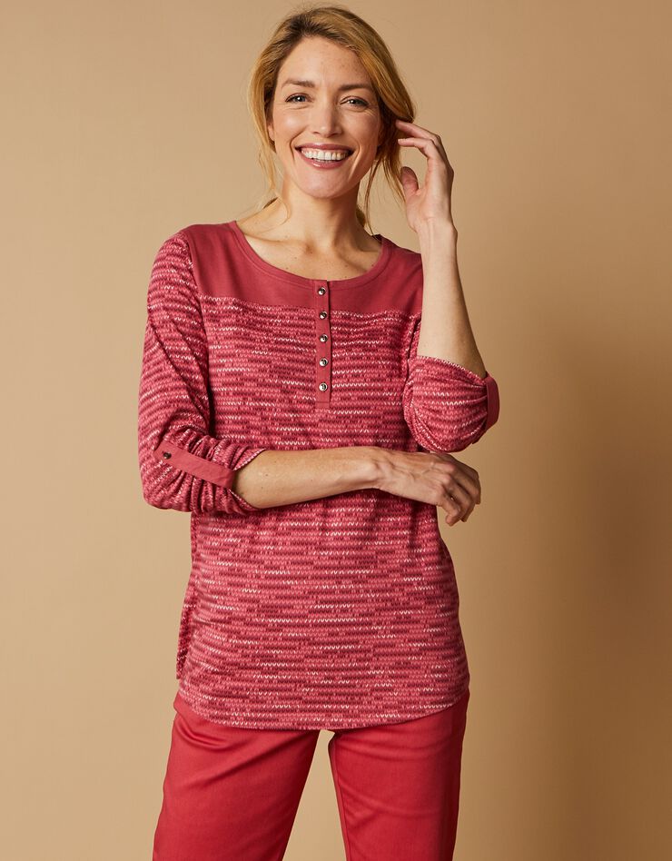 Tee-shirt col tunisien imprimé chiné (cerise chiné) Tee-shirt col tunisien imprimé chiné (cerise chiné)