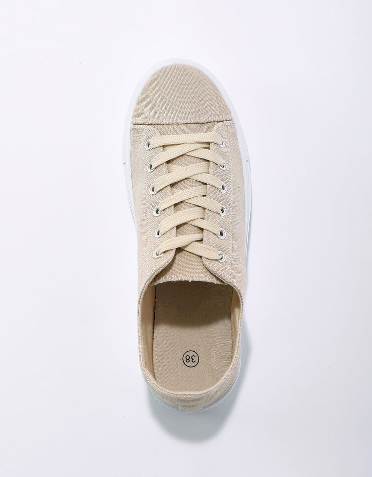 Tennis lacées en toile à semelle plateforme compensée (beige) Tennis lacées en toile à semelle plateforme compensée (beige)